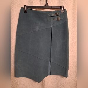 Leifsdottir Teal Pencil  Leather Skirt with Buckle Detail